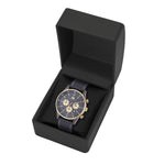 Herren Chronograph gelbgold Echtleder schwarz