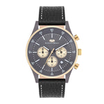 Herren Chronograph gelbgold Echtleder schwarz