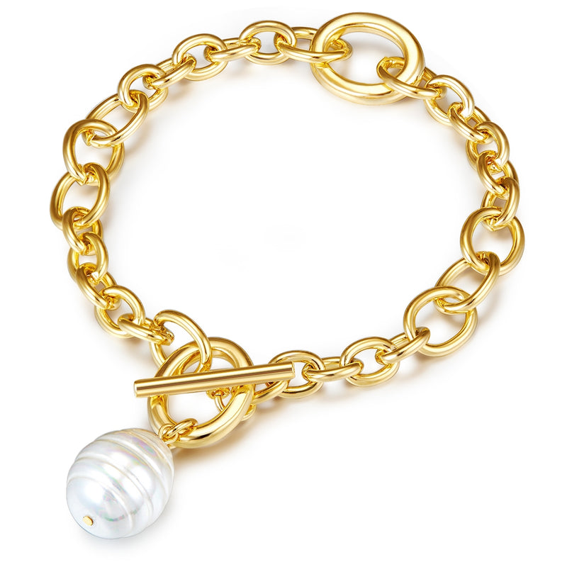 Armband gelbgold Muschelkernperle weiß