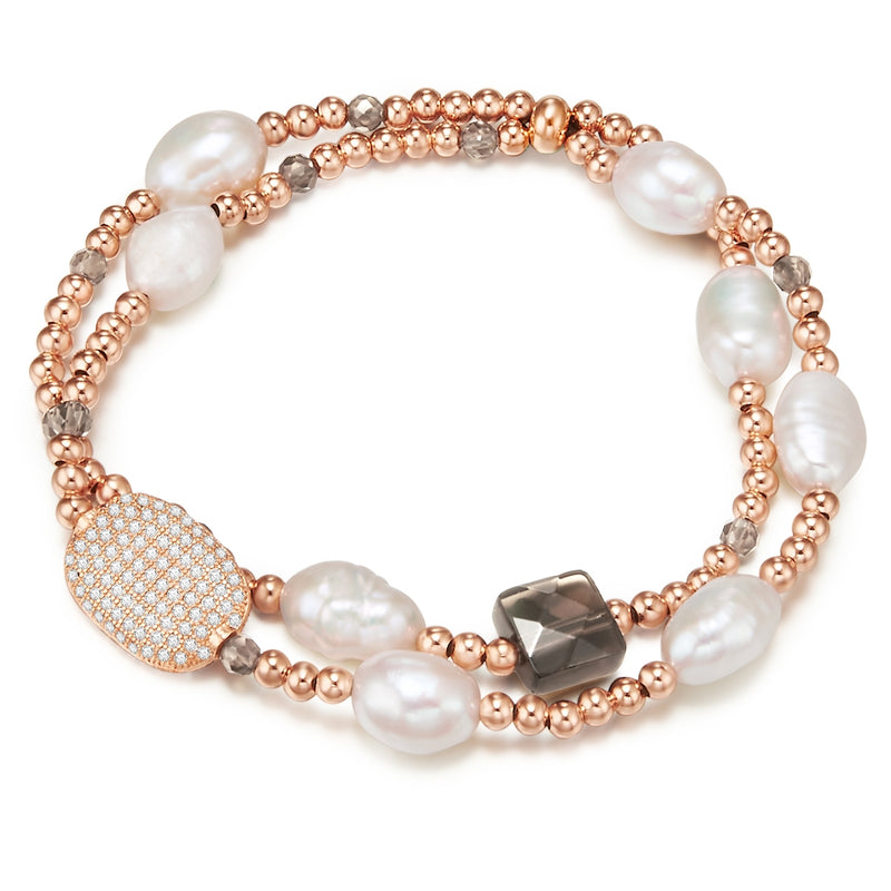 Armband roségold Süßwasser-Zuchtperle weiß Zirkonia weiß