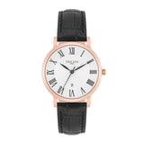Damen Quarzuhr roségold Echtleder schwarz