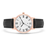 Damen Quarzuhr roségold Echtleder schwarz