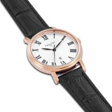 Damen Quarzuhr roségold Echtleder schwarz