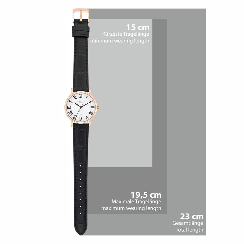 Damen Quarzuhr roségold Echtleder schwarz