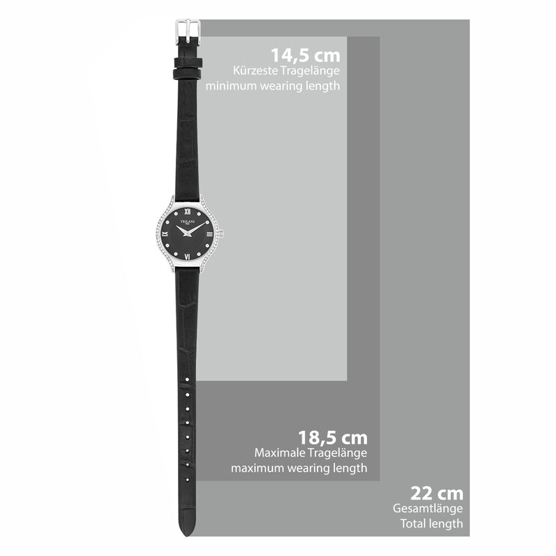 Damen Quarzuhr silber Echtleder schwarz