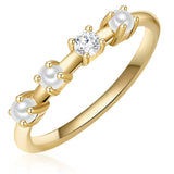 Ring Sterling Silber gelbgold Süßwasser-Zuchtperle weiß Zirkonia weiß