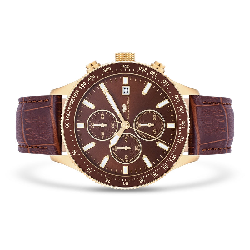 Herren Chronograph gelbgold Echtleder braun