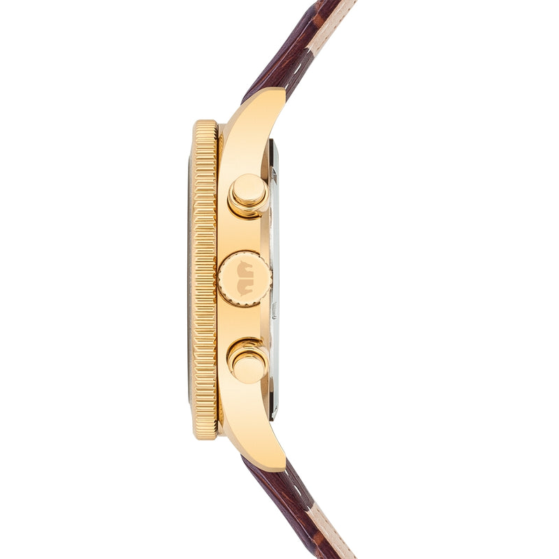 Herren Chronograph gelbgold Echtleder braun