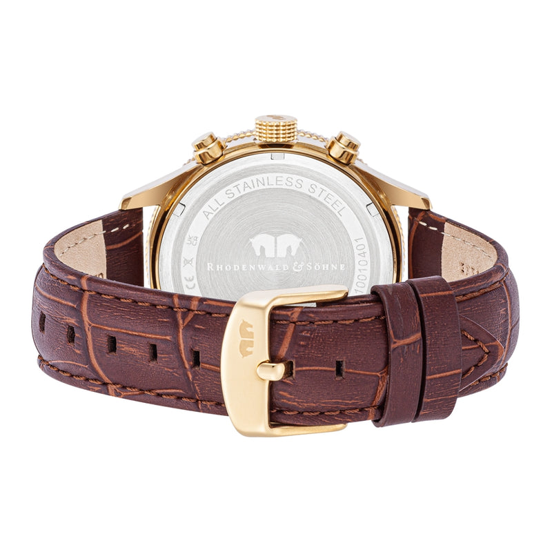 Herren Chronograph gelbgold Echtleder braun