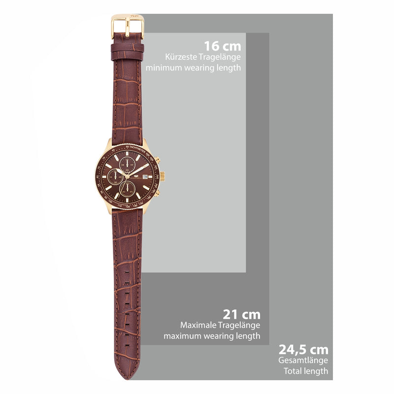 Herren Chronograph gelbgold Echtleder braun