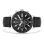 Herren Chronograph silber Echtleder schwarz