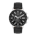 Herren Chronograph silber Echtleder schwarz