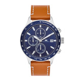 Herren Chronograph silber Echtleder braun