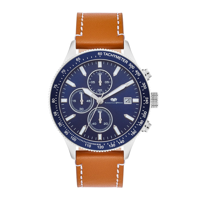 Herren Chronograph silber Echtleder braun