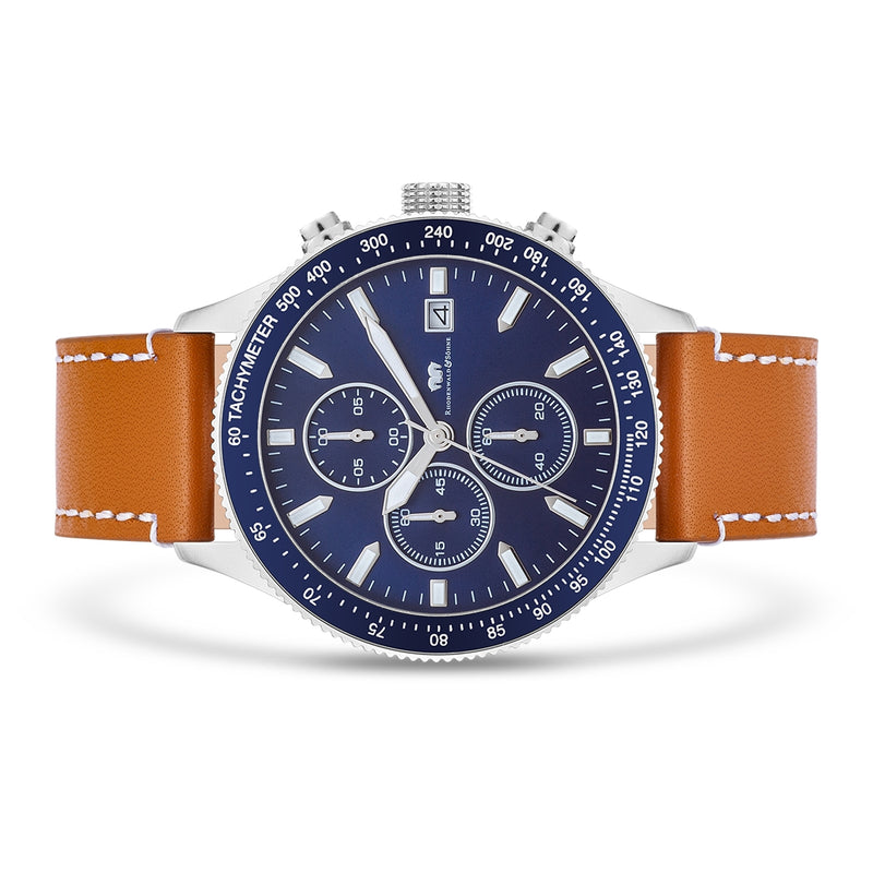 Herren Chronograph silber Echtleder braun