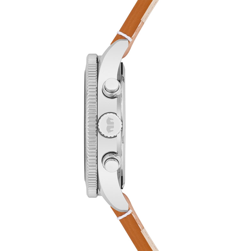 Herren Chronograph silber Echtleder braun