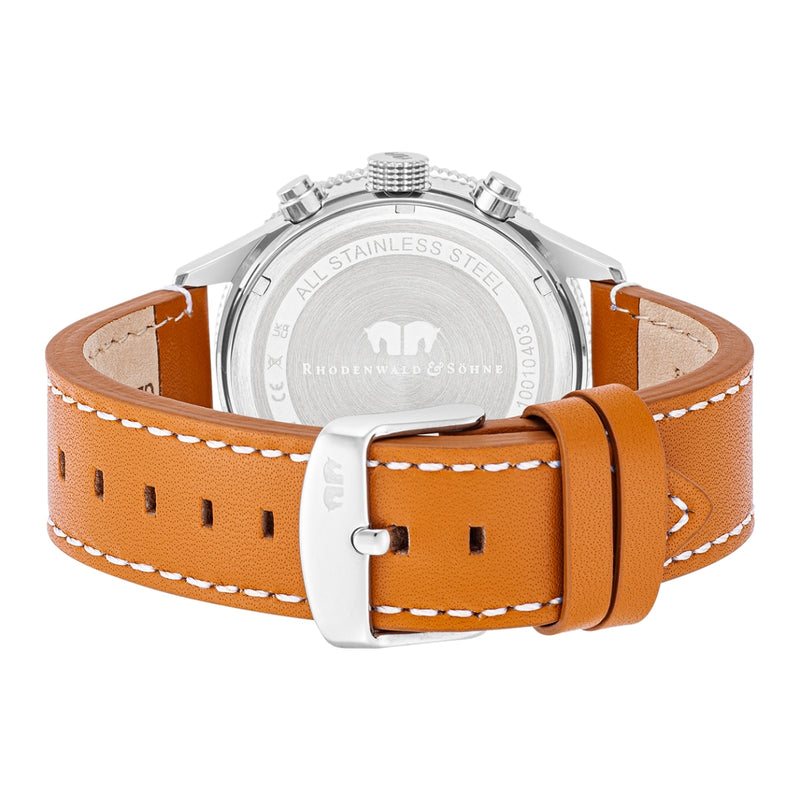 Herren Chronograph silber Echtleder braun