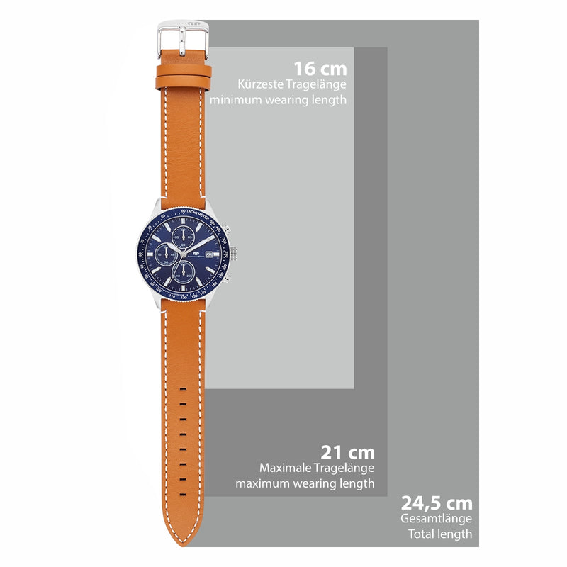 Herren Chronograph silber Echtleder braun