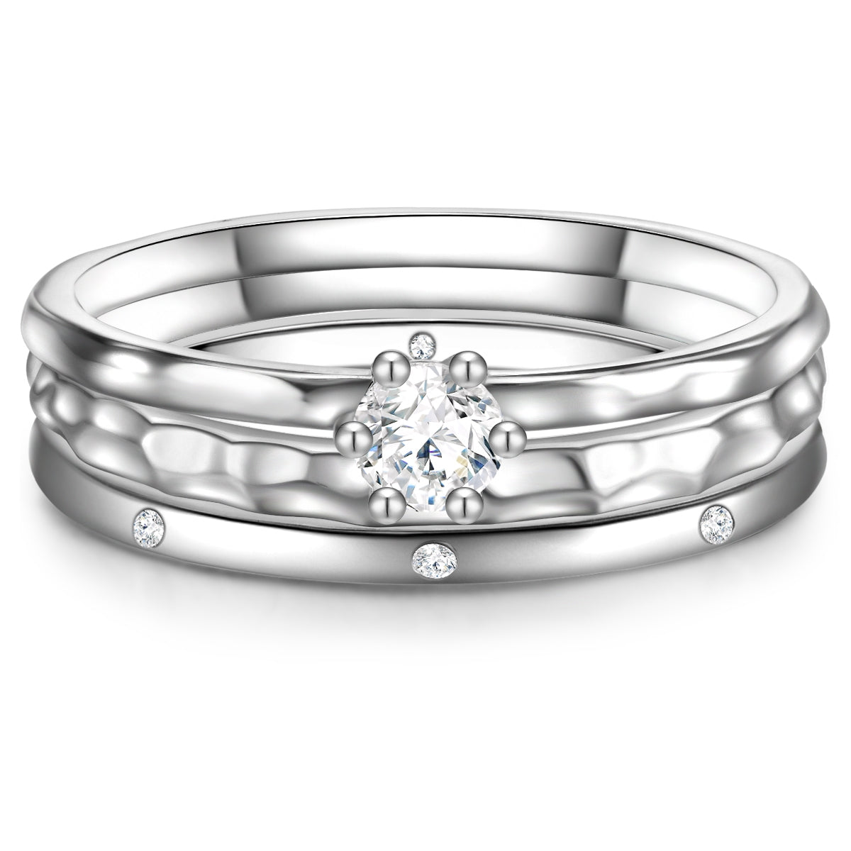 3er Set Ringe Sterling Silber Zirkonia weiß