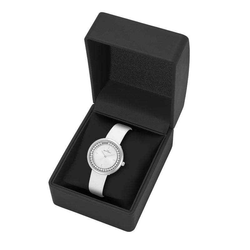 Damen Quarzuhr silber Echtleder weiß