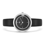 Damen Quarzuhr silber Echtleder schwarz