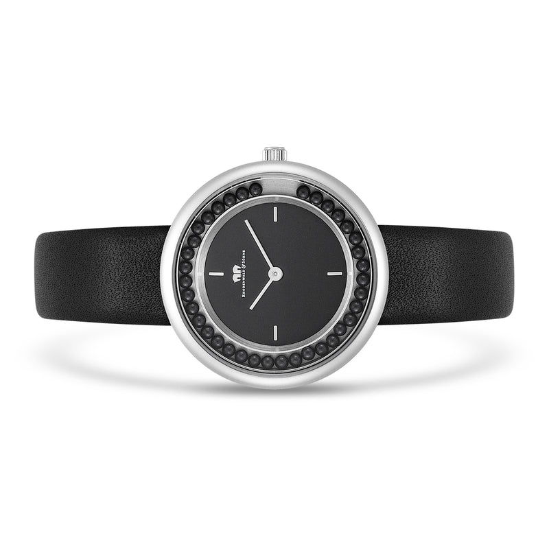 Damen Quarzuhr silber Echtleder schwarz