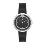 Damen Quarzuhr silber Echtleder schwarz