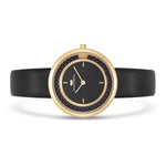 Damen Quarzuhr gelbgold Echtleder schwarz