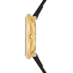 Damen Quarzuhr gelbgold Echtleder schwarz