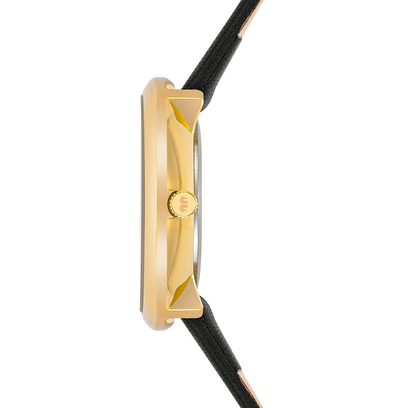 Damen Quarzuhr gelbgold Echtleder schwarz