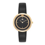 Damen Quarzuhr gelbgold Echtleder schwarz