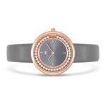 Damen Quarzuhr roségold Echtleder grau