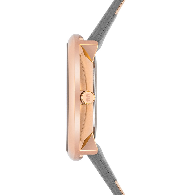 Damen Quarzuhr roségold Echtleder grau