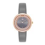 Damen Quarzuhr roségold Echtleder grau