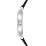 Damen Quarzuhr silber Echtleder schwarz