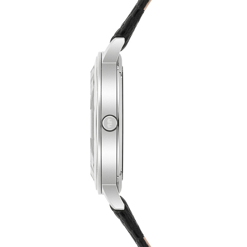 Damen Quarzuhr silber Echtleder schwarz
