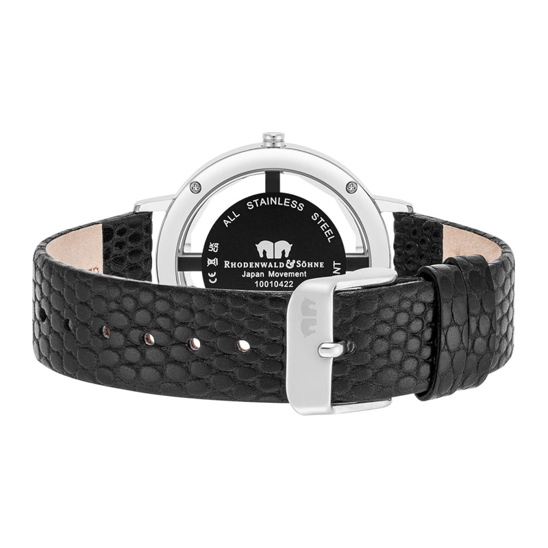 Damen Quarzuhr silber Echtleder schwarz