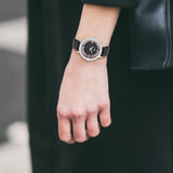 Damen Quarzuhr silber Echtleder schwarz