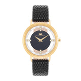 Damen Quarzuhr gelbgold Echtleder schwarz