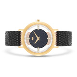 Damen Quarzuhr gelbgold Echtleder schwarz