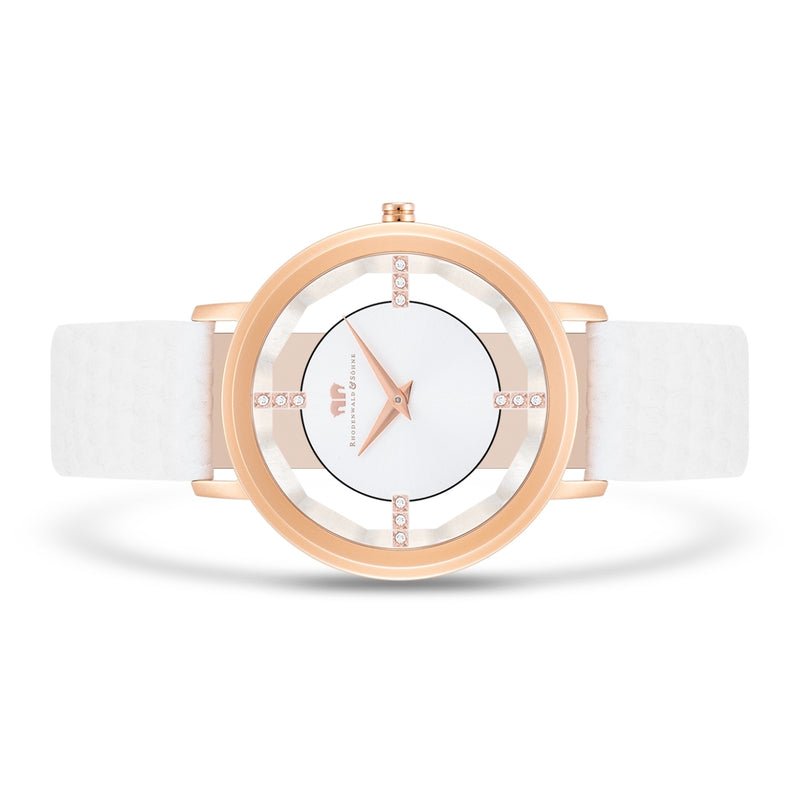 Damen Quarzuhr roségold Echtleder weiß