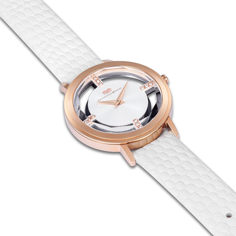 Damen Quarzuhr roségold Echtleder weiß