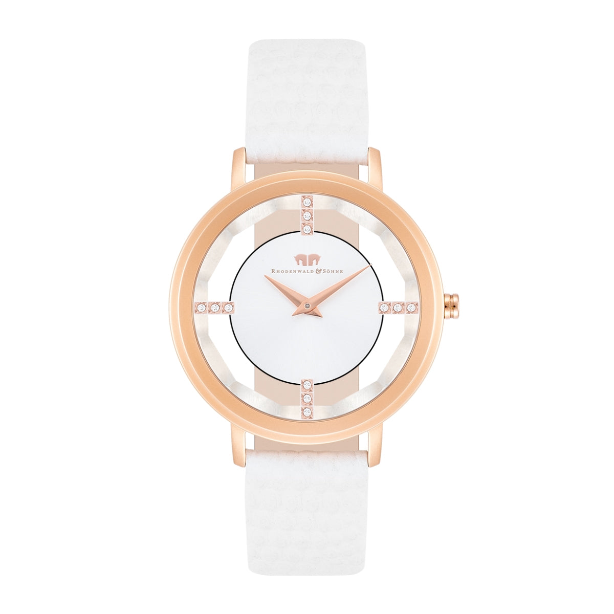 Damen Quarzuhr roségold Echtleder weiß