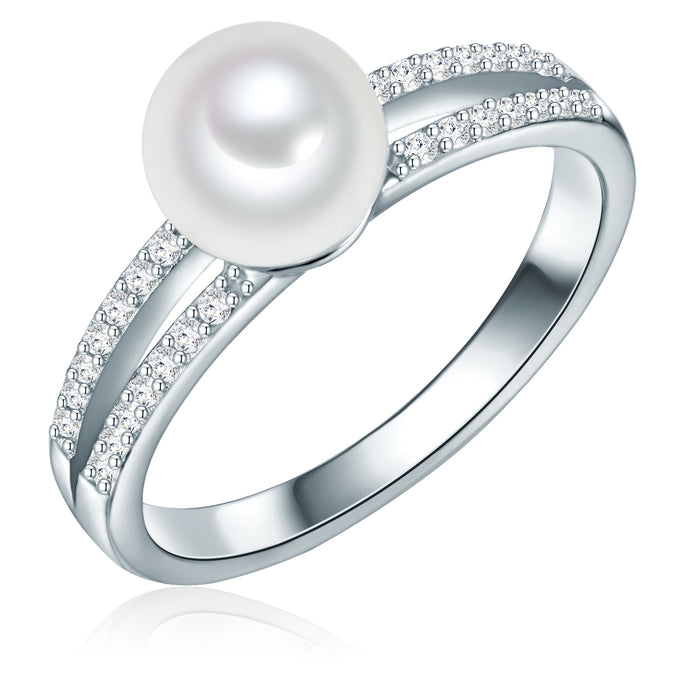 Ring Sterling Silber Süßwasser-Zuchtperle weiß Zirkonia weiß