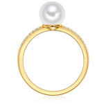 Ring Sterling Silber gelbgold Süßwasser Zuchtperle weiß Zirkonia weiß