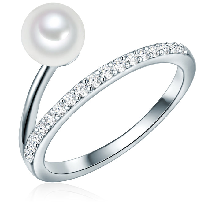 Ring Sterling Silber Süßwasser-Zuchtperle weiß Zirkonia weiß