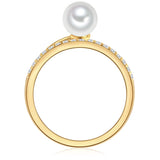 Ring Sterling Silber gelbgold Süßwasser-Zuchtperle weiß Zirkonia weiß
