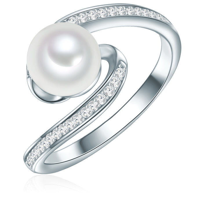 Ring Sterling Silber Süßwasser-Zuchtperle weiß Zirkonia weiß