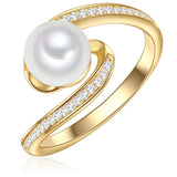 Ring Sterling Silber gelbgold Süßwasser-Zuchtperle weiß Zirkonia weiß