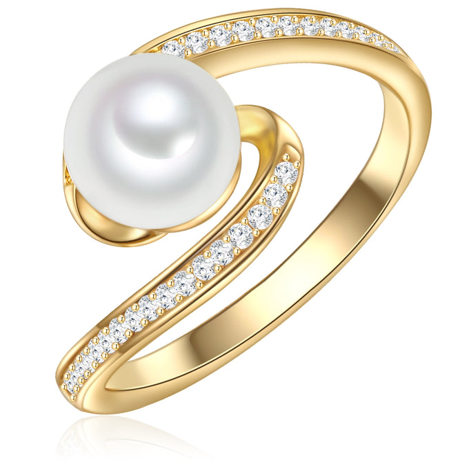 Ring Sterling Silber gelbgold Süßwasser-Zuchtperle weiß Zirkonia weiß